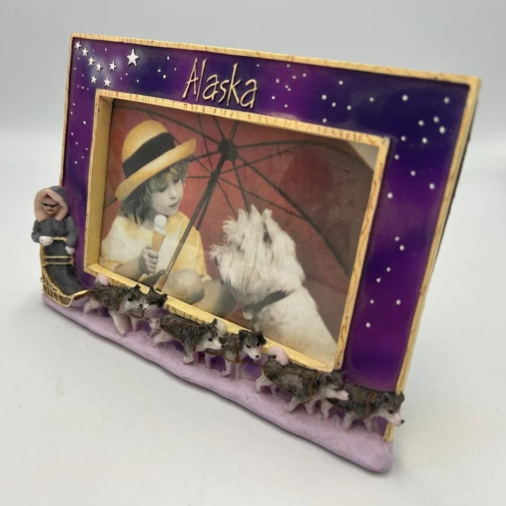 Alaska Northern Lights Stars Purple Dog Sled Husky Musher Picture Photo Frame